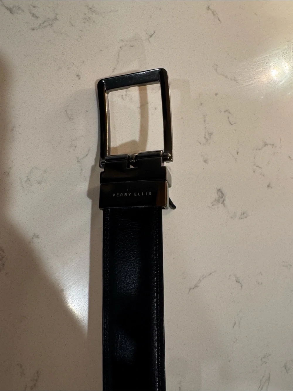 Black Leather Men's Reversible Dress Belt with Silver Buckle